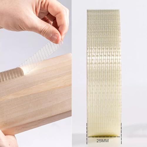Skyhi Crossweave Reinforced Tape Set of 2, 25mm x 10m Each, Transparent Bi-Directional Filament Strapping Tape, Fiberglass Reinforced Heavy Duty Tape for Cricket Bat, Packing & Sealing
