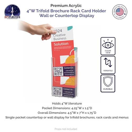 Marketing Holders 6 Pack Trifold Holder with Hanging Hardware for 4" Brochures Pamphlets Maps Menus and Rack Cards Wall Mounting Display for Printed Literature and Graphic Materials