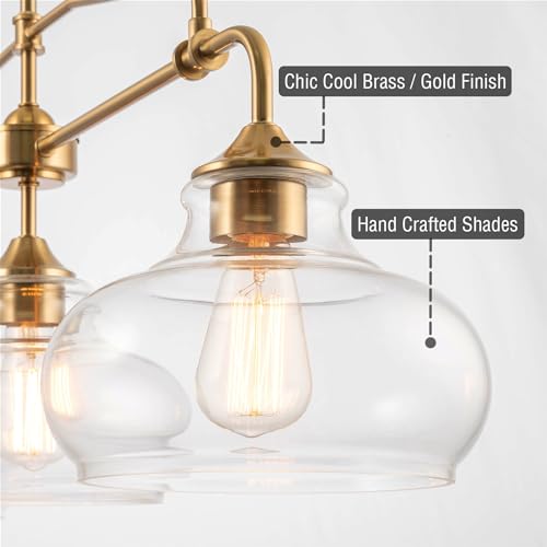 Kira Home Harlow 38" Modern Schoolhouse 3-Light Kitchen Island Light - color: Cool Brass