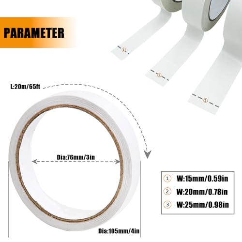 6 Roll 3 Sizes Double Sided Tape for Clothes, Hemming, Scrapbook Supplies - size: 15 mm, 20 mm, 25 mm