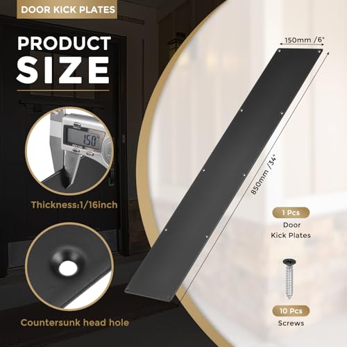 uxcell Door Kick Plate,6 x 34 Inches Kick Plate Door Plate,Black-1 Pack - color: Black, size: 6 x 34 Inch