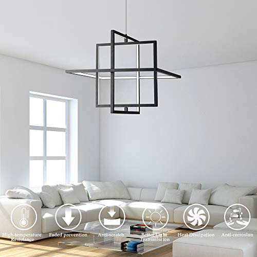Modern Black LED Square Hanging Pendant Chandelier,90W - color: Black, size: 3 Rings