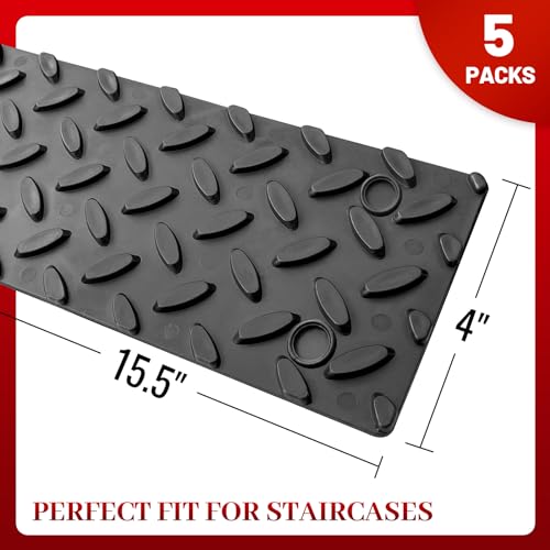 ROBLOCK 5 PCS Rubber Stair Tread for Wooden Steps, Skid Resistant Stair and Outdoor Stair, 15.5" x 4" 5 Packs Non Slip Outdoor Stair Treads, Black