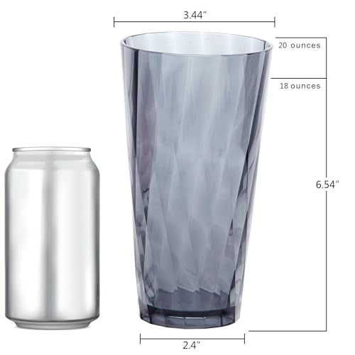 Unbreakable Plastic Drinking Glasses,Set of 6, Shatterproof Drinking Cups, Plastic glass cups,20ozplastic Tumbler Cups, Dishwasher Safe (Grey 20oz) (Pack of 3) - size: 20 Ounces (Pack of 3)