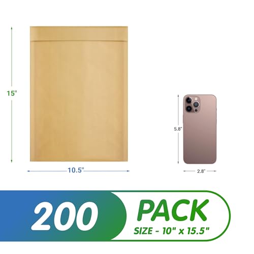 Kraft Bubble Mailers 10.5 x 15 Inch Natural Brown, Padded Envelopes Self Seal, Pack of 200, Bubble Lined Kraft Paper Mailing Envelopes for Shipping - color: Brown, size: 10.5" x 15" / 200 Pack