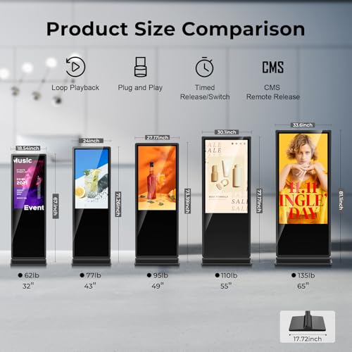37 inch Indoor Digital Signage IPS Floor Standing Digital Kiosks Interactive Displays with WiFi HDMI/USB Input Auto AD Player, Android OS Black - color: Black, size: 37 inch, style: NonTouch-Screen
