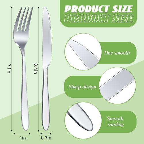 Nuenen 100 Pcs Stainless Steel Forks and Knives, Silver 8.4" 7.1" - color: Silver, size: 8.4 Inches, 7.1 Inches