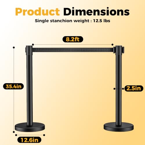 CAMMOO 4 Pack Crowd Control Stanchions, 8.2ft Retractable Belt, 11 Lbs Base