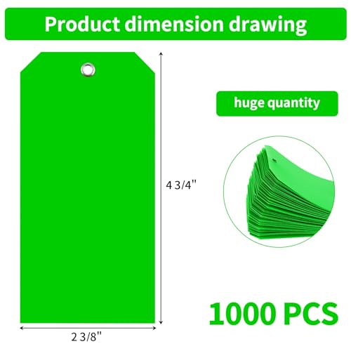 XUWAIDSGN 1000 Pieces 4 3/4" x 2 3/8" Green Plastic Shipping Tags, Waterproof, Writable, Reinforced Hole, Luggage Tags for Equipment, Car Parts - color: Green