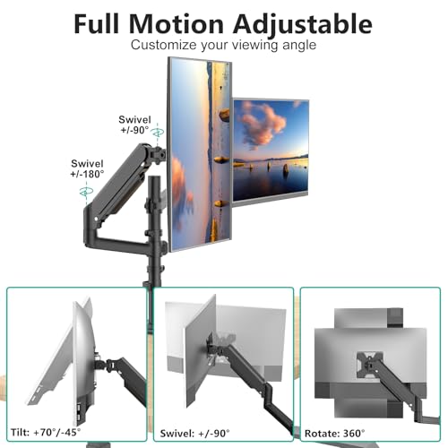 WALI Tall Dual Monitor Desk Mount for 13-33 inch Screens, 19.8 lbs per Arm - color: Black (Dual), size: 13" to 33"