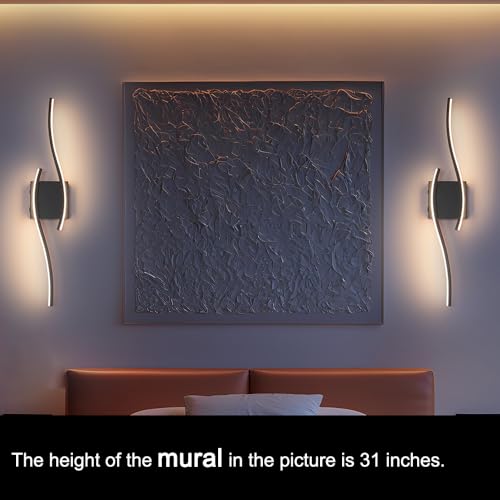 Daunton Modern Battery Operated Wall Sconce Set of 2, Black Dimmable LED Wall Light with Remote Control, 3CCT Adjustable, Timer& Memory Function, Wireless Wall Light for TV Wall Living Room Bedroom - color: Black, size: 27.5in A battery operated