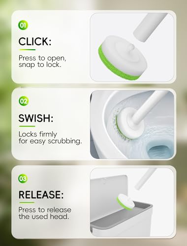 Wall Mounted Disposable Toilet Brush System with Holder, Toilet Bowl Cleaning Wand with Green Refills and One-Button Release, 1 Wand and Holder with 24 Green Refills