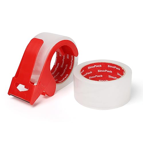 Clear Packaging Tape with Dispenser 2Pack 1.88Inches X 55Yds Clear Packing Tape for Shipping and Moving, Strong Sealing on All Box Types SinoPack - color: Clear