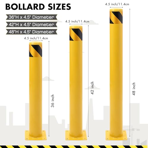 Safety Bollard Post, 36 x 4.5 inch Removable Steel Traffic Parking Barrier Bollards, Yellow, 6 Pack - size: 36"Hx4.5"D