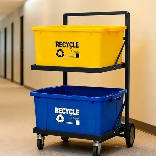 Recycling Cart,2-Tier Recycle Bin Cart with Wheels,Holds up to 140 Lbs,Rolling Utility Organizer for Garbage Sorting,Warehouse and Garage (Black) - color: Black