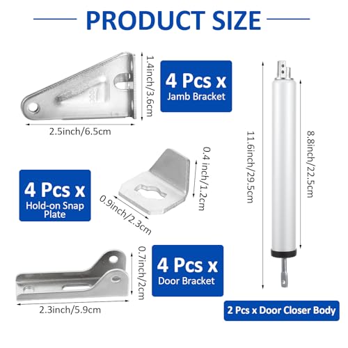 2 Pack Medium Duty Screen Door Closers Kit, Heavy Duty Pneumatic Screen & Storm Door Closer, Adjustable Pneumatic Screen Door Closer Replacement Kit for Medium and Light Weight Storm Doors