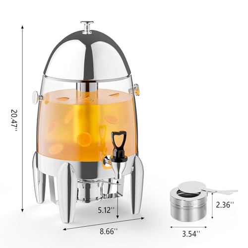 ROVSUN 3 Gallon/12L Beverage Dispenser, Coffee Chafer Urn with Fuel Holder, Drink Dispenser Water Juice Dispenser with Ice Container Spigot, Hot & Cold Drinks for Party Catering Buffet, Plastic - color: Silver