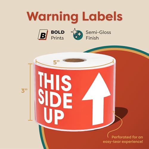 Aegis Adhesives - 3" X 5" This Side Up Stickers (1 Roll, 500/Roll) - color: Red (This Side Up)