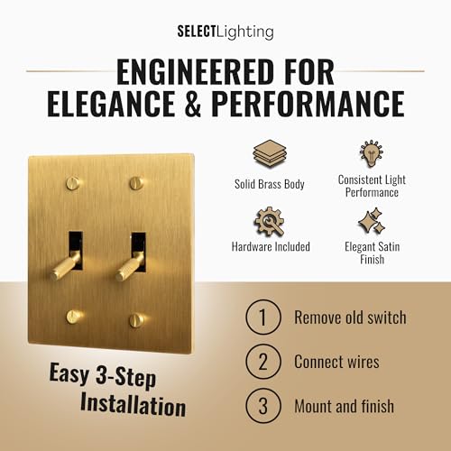 Select 2-Gang Solid Brass Toggle Switch, 3-Way Compatible with Faceplate - color: Satin Brass, size: 2 Gang, style: Toggle Switch