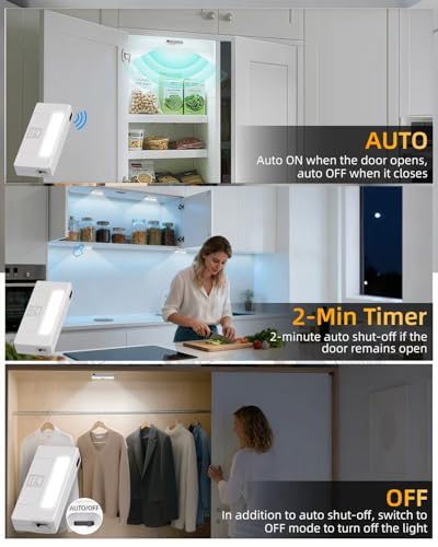 6 Pack Door Open Sensor Cabinet Lights, Cordless LED Cabinet Closet Light, Battery Operated Cupboard Drawer Light Door Activated Stick on Puck Lights for Inside Kitchen Cabinets, Closets - color: 6 Pack Cool White