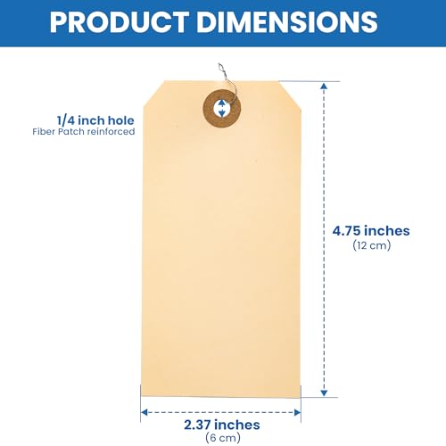 Perco Manila Shipping Tags with Metal Wires — Large Durable Blank Paper Tags 4¾″ x 2⅜″ — Ideal for Labeling and Inventory Use — Box of 500 - size: Large Tags (500 pack), style: With Wire Strings
