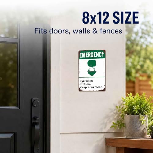 Emergency Eye Wash Station Keep Area Clear Metal Sign 8 x 12 Inch