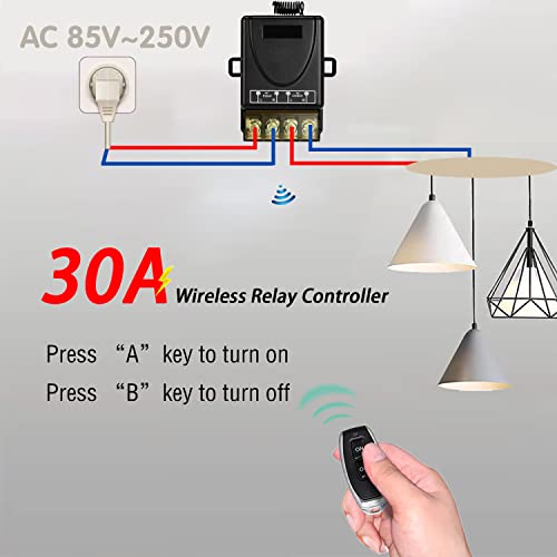 DieseRC 433Mhz Wireless Remote Control Switch AC 110V 120V 240V 220V 30A Relay Receiver with 2 Transmitters for Light Water Pump Household Appliances Farm Irrigation and Electrical Equipment - color: with 2 Transmitters