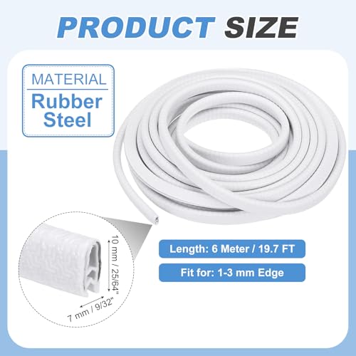 PATIKIL Rubber Edge Trim Guard, 19.7 ft x 25/64" x 9/32" U Channel Edge Protector Seal Strip with Metal Clips Fit for 1-3mm Edge for Car Door Sheet Metal Hatches Table Corners, White - color: White, size: 19.7 ft x 25/64 in x 9/32 in