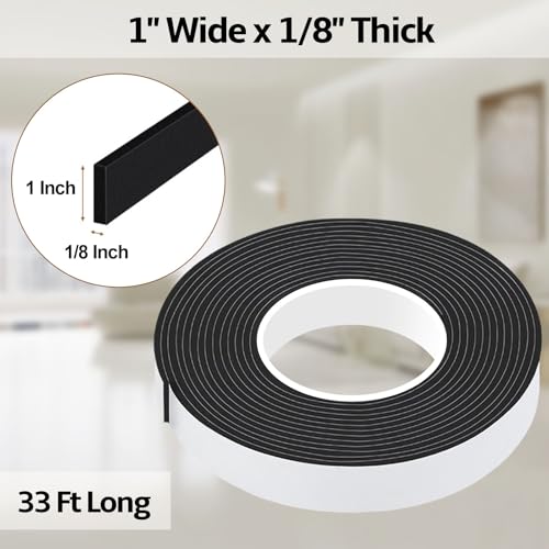 1 in Wide x 1/8 in Thick x 33FT Foam Weather Stripping Door Seal,Window Sealing Tape,Single-Sided Self-Adhesive Insulation Sealing Strip,Black - color: Black, size: 1 IN x 1/8 IN x 33FT