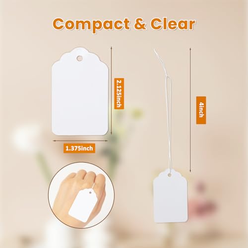 White Price Tags with String Attached 1000 PCS, 1.375 x 2.125 Inches - color: White, size: 2.125x1.375