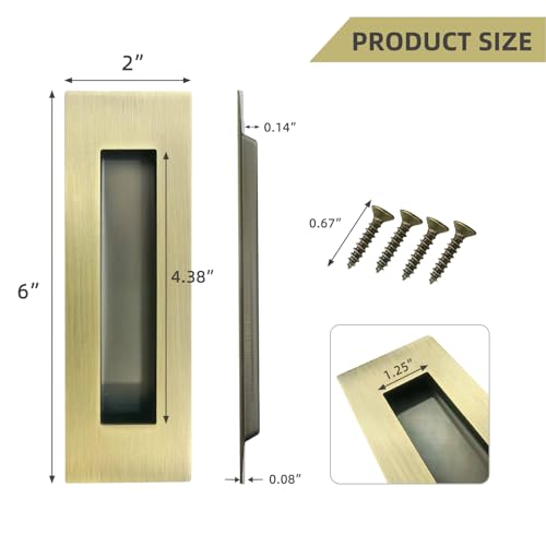 Pocket Door Handles and Edge Pull Antique Brass, 6Inch Pull Hardware Latch,Recessed Finger Flush Pulls,for Closet,Sliding,Barn Door - color: Antique Brass, size: 6Inch-B