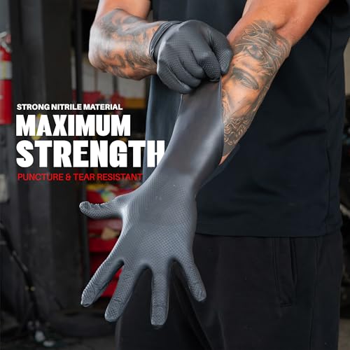 GRIPXX Herkules Grip Heavy Duty 8Mil Black Nitrile Gloves,3D Raised Diamond Texture-Latex & Powder-Free Industrial, Mechanic - size: Small