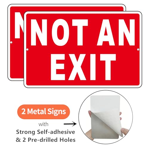 Not an Exit Sign, (2 Pack) Self Adhesive No Exit Sign for Door, Rust Free and Reflective Aluminum Metal Signs for Wall (9 x 6 inches, Red/White) - color: Red /White