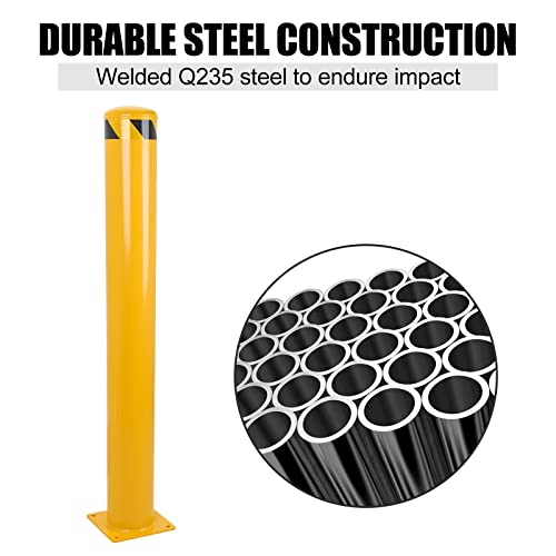 Safety Bollard, 42 Inch Height Yellow Steel Bollard Post, 4.5 Inch Diameter Pipe Safety Post, Durable Steel Safety Bollard Fits for Traffic Sensitive Area - size: 42x4.5