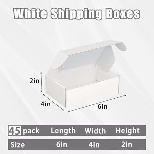 FORBFAN 6x4x2 Shipping Boxes, 45 Pack White Mailer Boxes for Small Business, Small Corrugated Cardboard Boxes for Mailing & Shipping - color: White, size: 6x4x2