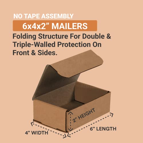 BOX USA Shipping Boxes Small 6"L x 4"W x 2"H 50-Pack - Corrugated Cardboard Box for Moving, Mailing, Packing, Packaging and Storage - color: Kraft, size: 6x4x2 (50pk)