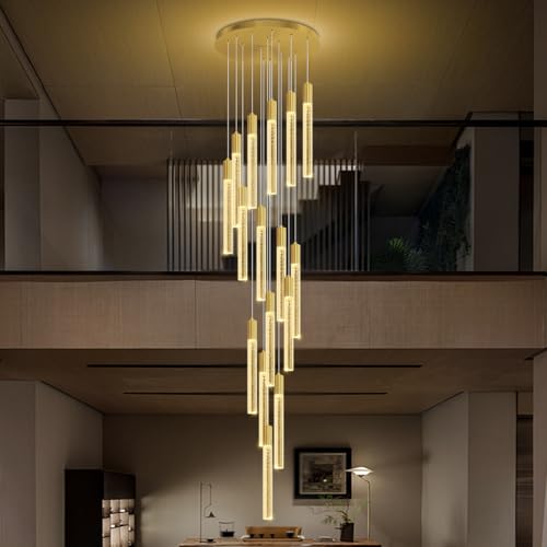 16-Lights High Ceiling Crystal Chandelier Gold Modern Spiral Raindrop Chandeliers Dimmable LED Bubble Cluster Ceiling Hanging Lighting Fixture for Entrance Staircase Foyer Living Room - color: Gold, size: 16-Light