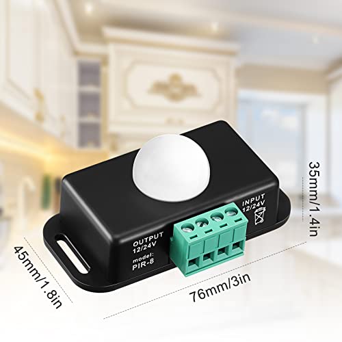 6 Pack 12V 24V PIR Sensor LED Motion Sensor Motion Detector Light Switch Body Infrared Sensing Timer Function Sign Control PIR Controllerfor Flexible LED Strip Lights(Black) - color: Black
