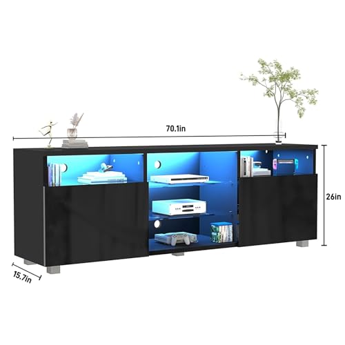 St.Mandyu LED TV Stand for 75/80 inch TV, Modern Television Table Center Media Console with Drawer and Led Lights, High Glossy Entertainment Center for Living Game Room Bedroom(Black) - color: Black, size: TV Stand for 75/80 inch TV
