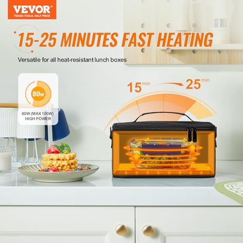 VEVOR 3-in-1 Portable Oven, 12V/24V/110-120V Portable Food Warmer, 80W (Max 100W) Portable Mini Personal Microwave, 2QT Electric Heated Lunch Box for Car, Truck, Travel, Office, Home (Black) - size: 2QT