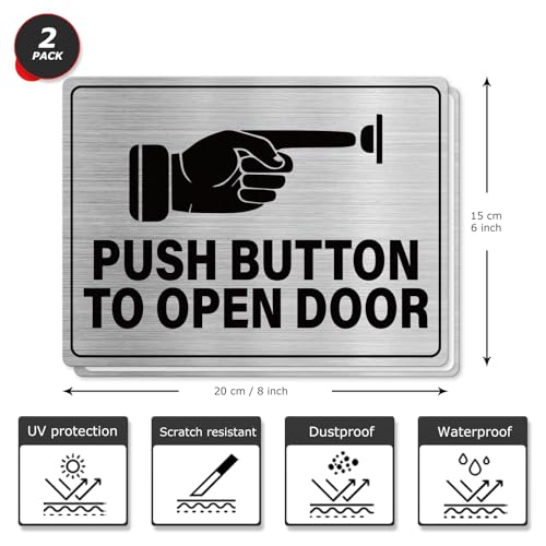 2 PCS Push Button to Open Door Signs 6 × 8 Inch Aluminum Adhesive