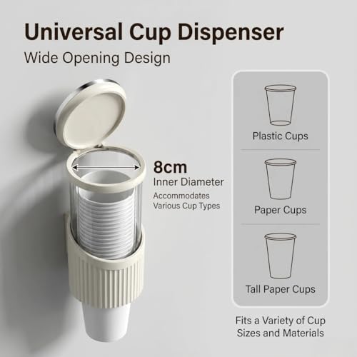 Cup Dispenser for Water Cooler - Fits 4oz - 7oz Disposable Cups | Upgraded Wall - Mounted Mouthwash Cup Dispenser for Bathroom, Office, Gym & School