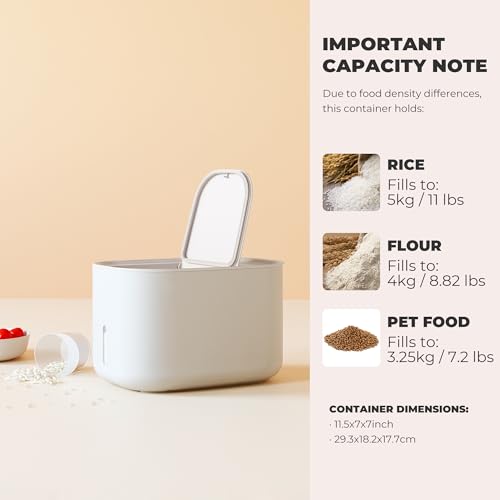 Zuutii Rice Storage Container,Food Container, Dry Food Storage,7.2lbs Pet Food Dispenser, 6.9Qt/11lbs Large Storage Bin with Lid,Silicone Ring & Moisture Proof,for Grain Cereal Soybean Corn,Begie - color: Begie