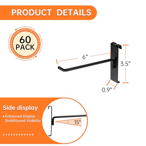 60 Pack Grid Wall Display Hooks, Metal Gridwall Accessories for Retail Stores, Trade Shows, Art and Craft Displays (Black, 6 Inch) - color: Black, size: 6 Inch