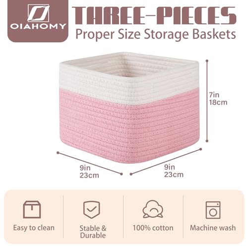 OIAHOMY 3 PACK Cube Storage Bins Storage Baskets Shelf Bins Pink&White - color: Pink&White