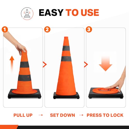 BATTIFE 28 inch Collapsible Traffic Safety Cones Orange Plastic Base 4 Pack - size: 28inch
