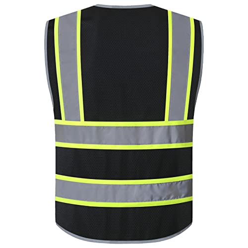 JKSafety Safety Vest for Men Women with Neon Trims JK86 Black M - color: Jk086-black, size: Medium