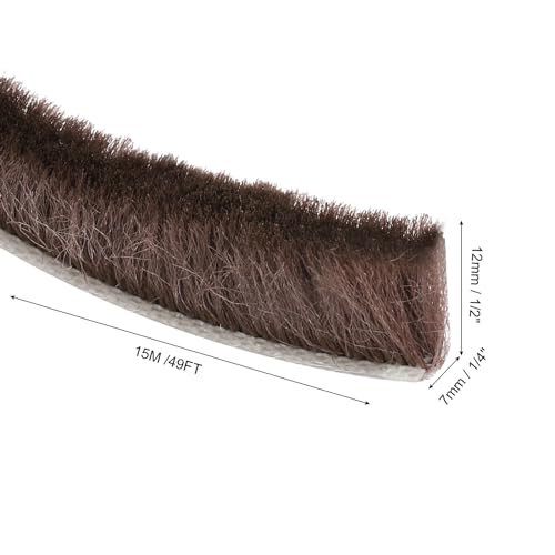 uxcell Self Adhesive Brush Seal Weather Stripping 1/2" x 1/4" x 49ft, Door Brush Strip for Sliding Sash Door Window Wardrobe Seal, Brown - color: Brown, size: 1/2" x 1/4" x 49ft