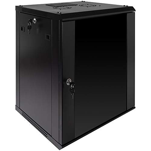 NavePoint 12U Server Rack Enclosure with Glass Door, Cooling Fan, Locks, & Removable Side Panels - 12U Wall Mount Network Cabinet 19 Inch Rack 17.7" Deep (450mm) - size: 12U