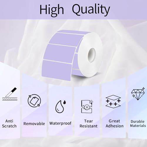 2x1 Inch Thermal Labels, Purple Thermal Printer Stickers, Waterproof Self-Adhesive Shipping Label Printer Sticker for Barcode, Name, Address, 300 Labels/Roll - color: Purple, size: 1*2 inch/1 roll